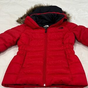 The North Face Red Puffer Jacket with Fur Hood